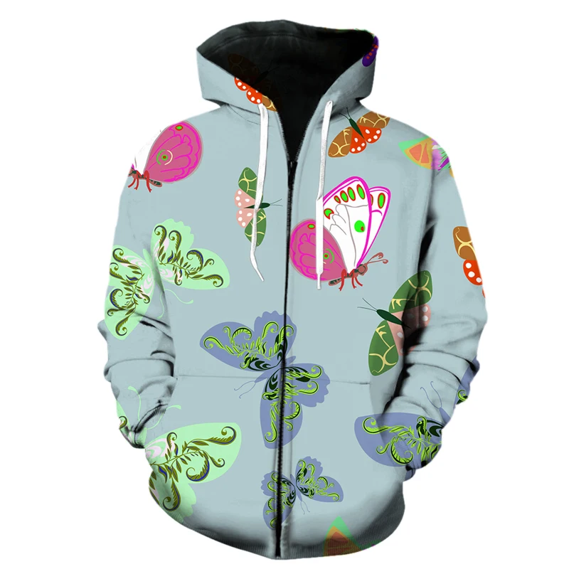 

Spring And Autumn Cartoon Butterfly Pattern zipper Hoodie Casual O Neck Oversized Sweatshirt Hooded Pullover Jacket Men Clothing