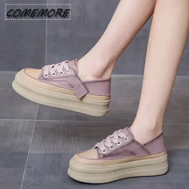 Sneakers Women\'s Flat Platform Fashion Thick Bottom Female Tennis Shoes 2024 Spring Designer Lace Up Casual Sport Running Shoes