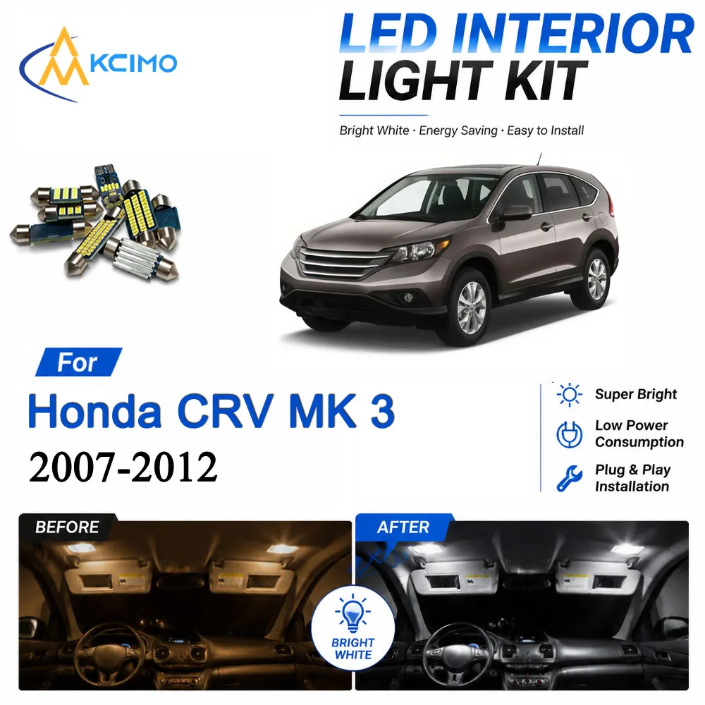 Night Driving Interior LED Light For Honda CRV MK 3 2007-2012 Cabin Illumination Map Dome Lamp Direct Fit