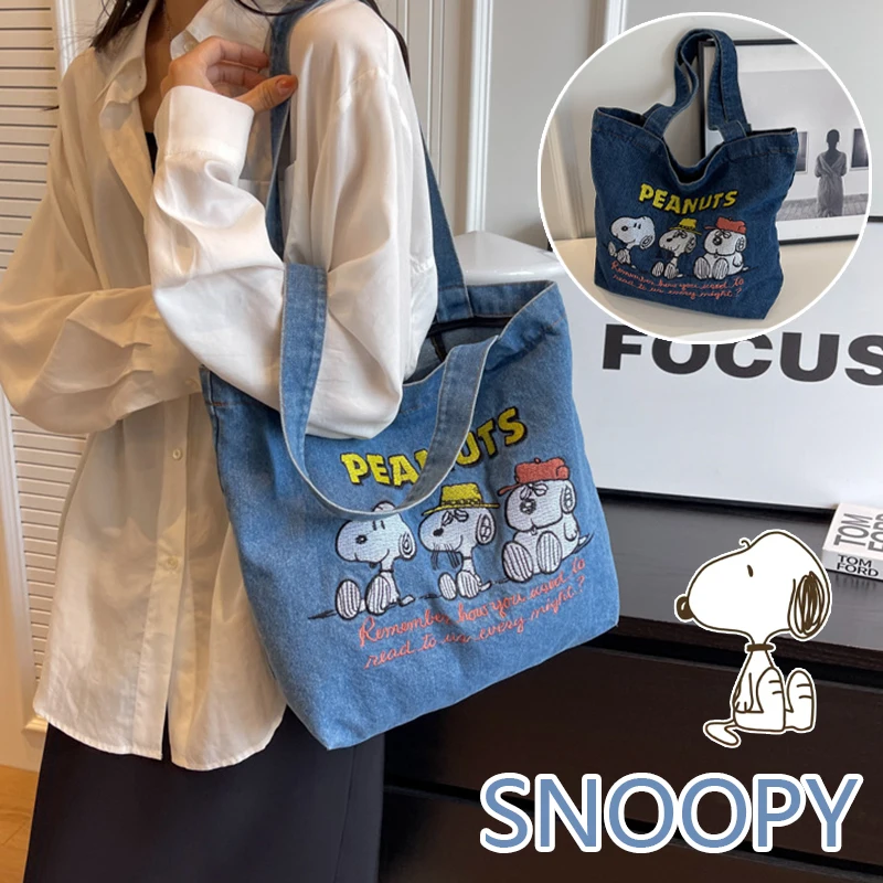 

Snoopy Shoulder Bag Cowboy Canvas Bags Embroidery Cartoon Large Capacity Commuter Bag Women Tote Bag Student Shopping Handbag