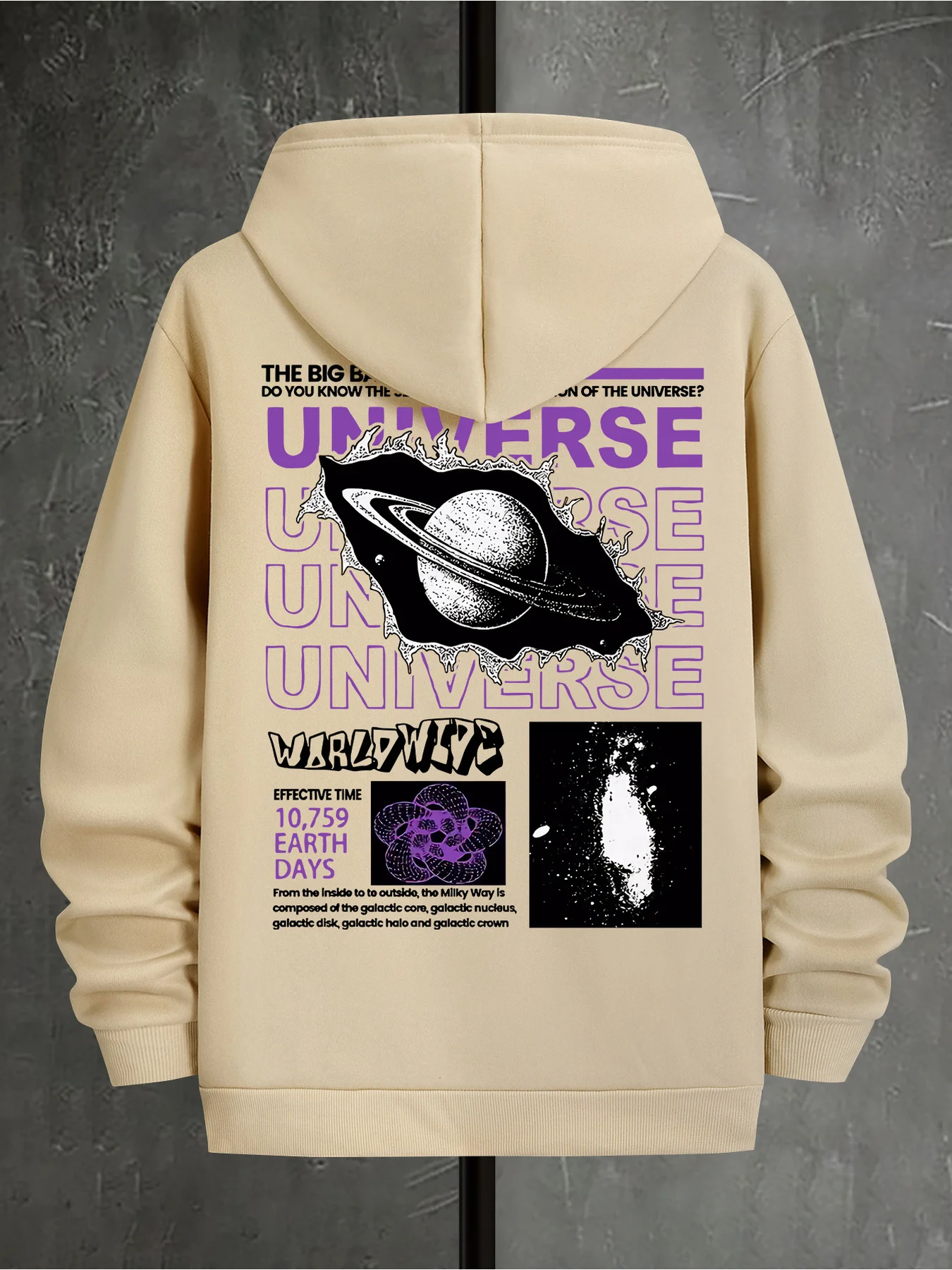 Trendy Men's Hip-Hop Sport Hoodie with Cosmic Saturn Text Print - Comfortable, Casual, Fashionable and Cool Hoodie