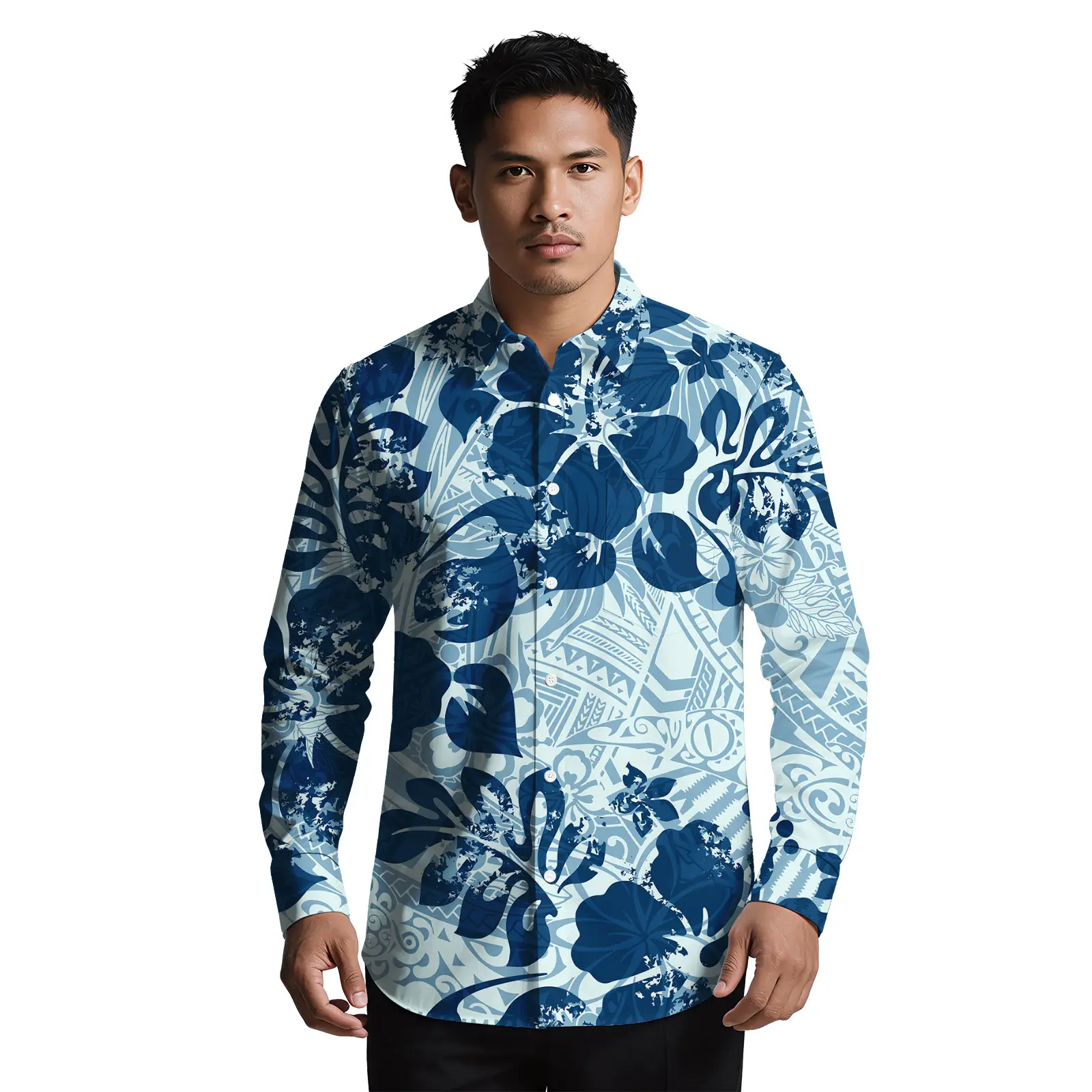 مخصص ساموا الرجال الملابس الزهور الطباعة أكثر من حجم القمصان جزيرة هاواي عارضة شاطئ ألوها قمصان البولينيزية الرجال أعلى #5