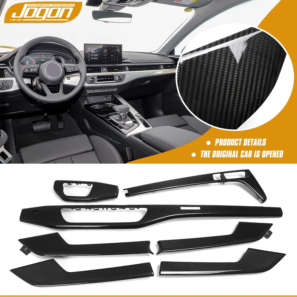 7Pcs LHD Real Carbon Fiber Center Console Gear Shift Air Vent Inner Door Panel Trim For Audi A4 A5 S4 S5 RS5 4-door 2019-2023