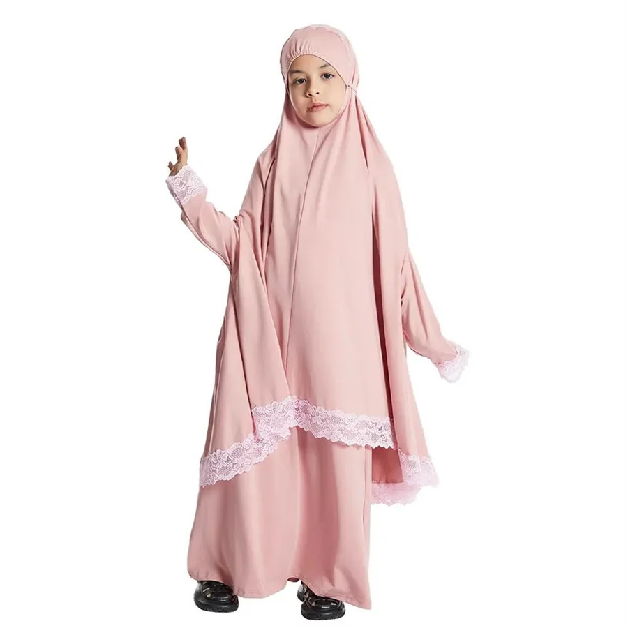 Muslim Girls Hijab Dress Overhead Eid Ramadan Sets Khimar Skirt Prayer Garment Islam Caftan Burqa Abaya Robe Kaftan Kids Gown