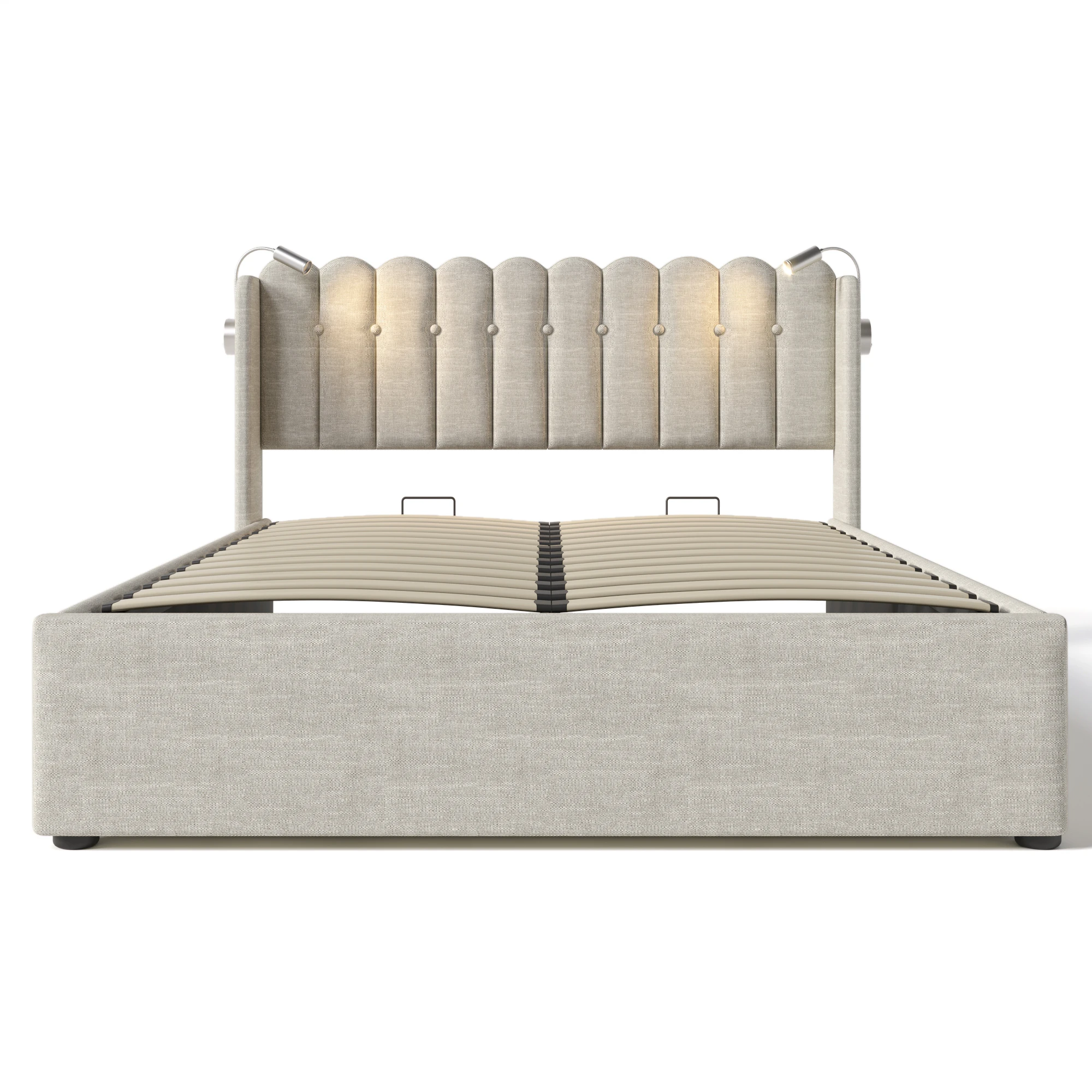 Upholstery bed double bed reading light with loading function headboard storage space bed frame linen material youth bed 160x200 with Pat rack