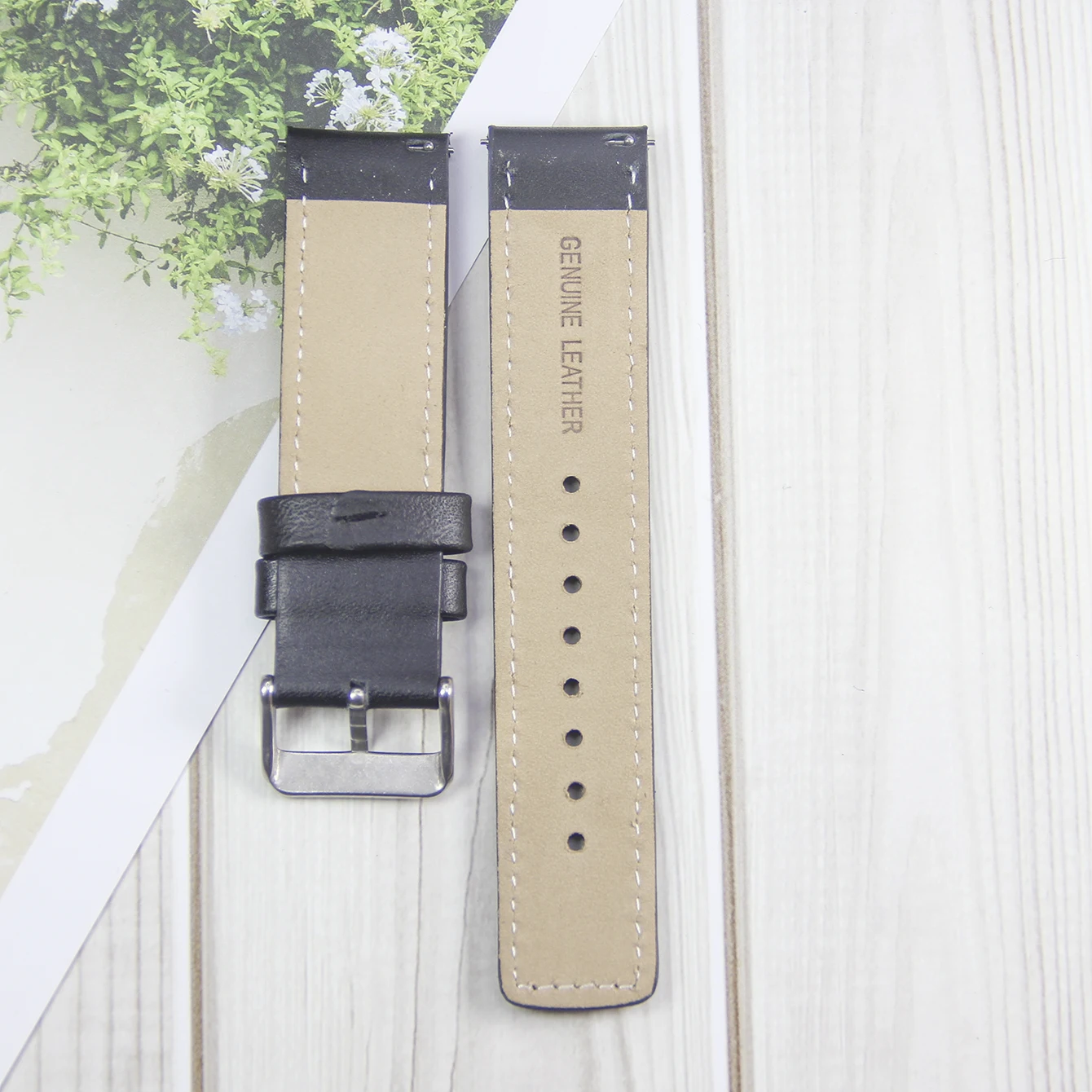 1PCS Silver Buckle Genuine Leather Watch Strap Band Yellow Black White Pink 22/20mm width Easy Open Pin