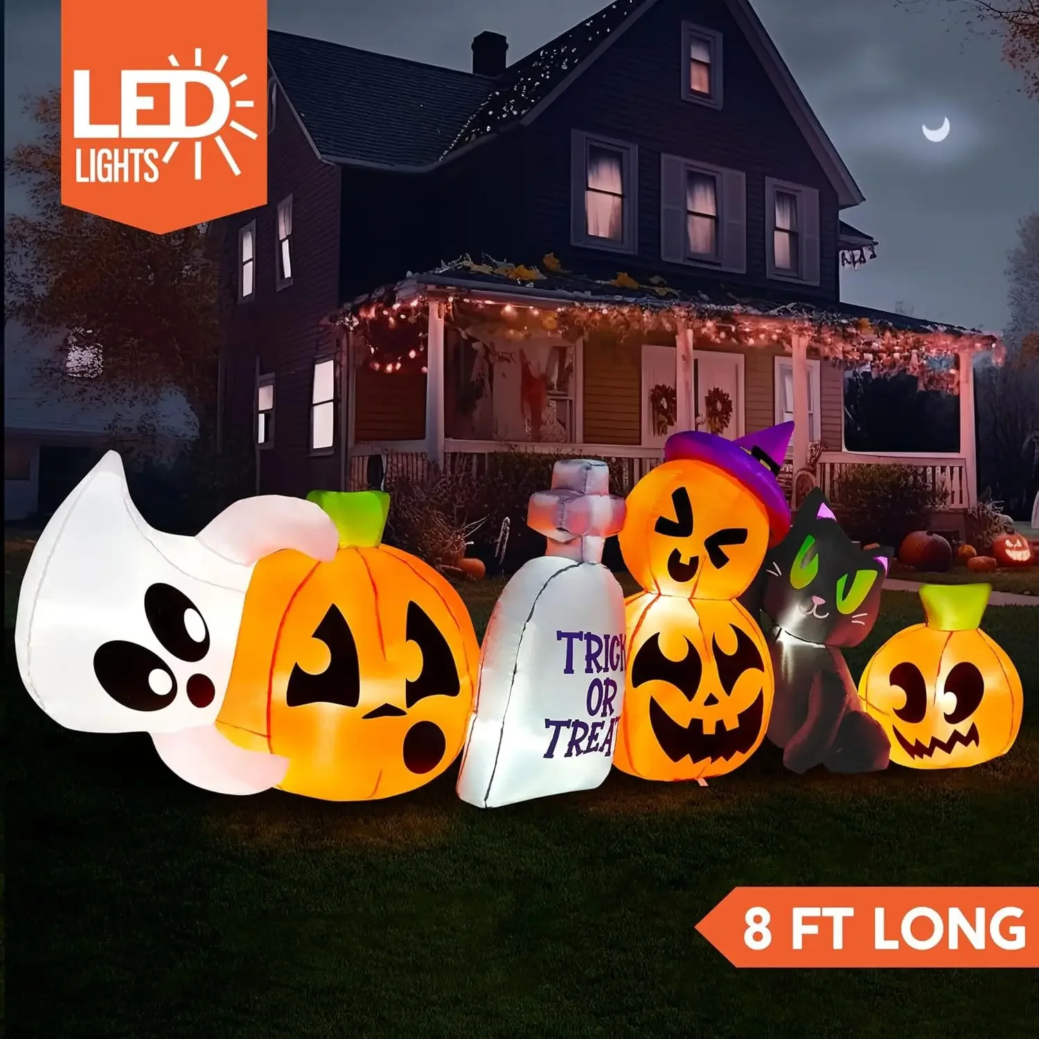 Sloosh Halloween-Aufblasbare Outdoor-Dekoration, Halloween-Aufblasbare Dekorationen für Draußen, Aufblasbare Kürbis-, Geister-, Katzen- und Grabstein-Figuren mit LEDs für die Gartendekoration