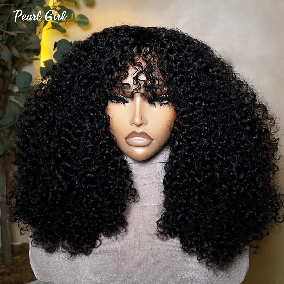 

Double Drawn Deep Curly Fringe Bob Wig Human Hair Afro Kinky Curly Bob Wig with Bangs for Black Women Ready to Wear Glueless Wig