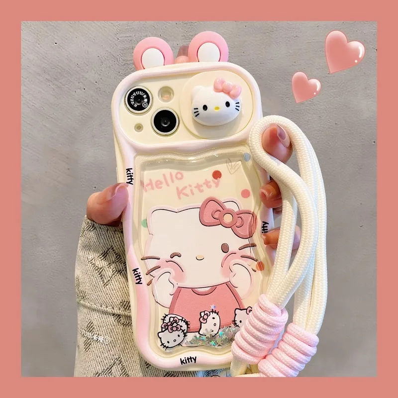 Funda de teléfono Apple 14 Iphone 15 Promax/16 nuevo Ins dibujos animados 3d oreja Hello Kitty 14 Pro Fun 13 mujeres 15 Anti caída 12 cordón de moda