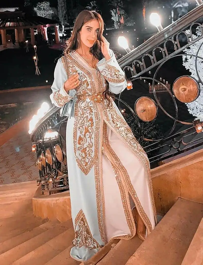 

Ciynsia Customized Robes De Soirée Muslim Evening Dresses Gold Lace Beaded Dubai Caftan Formal Party Gowns Long Sleeves Prom