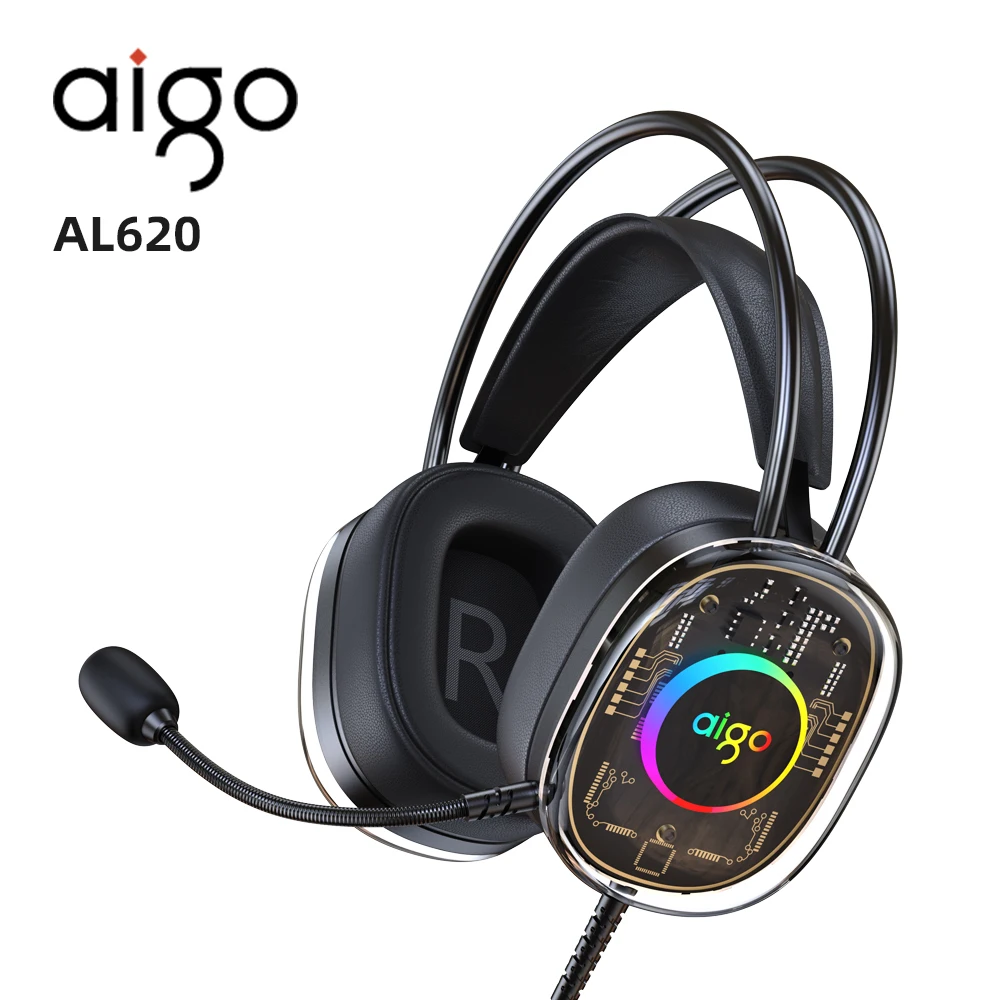 

Aigo AL620 Gaming Wired Headphones W/ Mic Head Mounted Virtual 7.1 Channel Sound Recognition RGB Light Headset for Esports Game