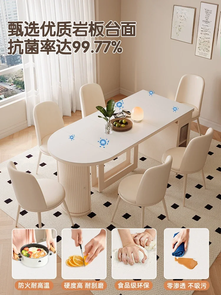 

Small Apartment Round Solid Wood Dining Table – Cream Wind Slate Finish, Retractable & Foldable