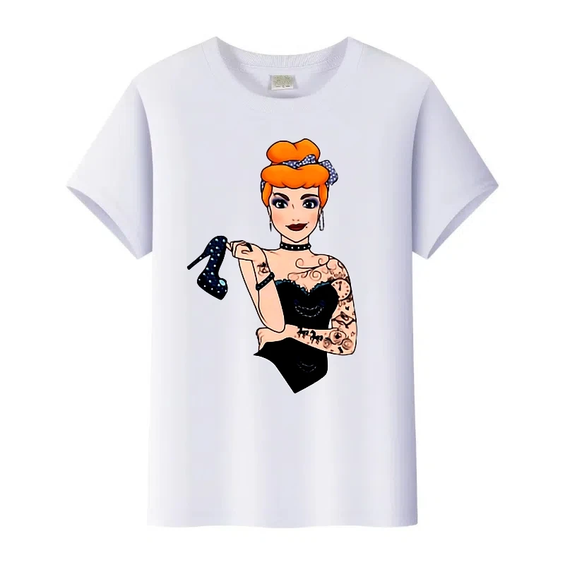 

Casual Disney Princess Graphic Women T-Shirt Kids Tees Girl Tshirt 90S Short Sleeves Tops Gothic Clothes Harajuku Family Blouses