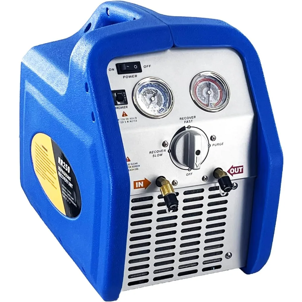 3/4 HP Single Cylinder Refrigerant Recovery Machine, 110V 60 Hz Portable Oil-less Freon Recycling Unit for Both Liquid