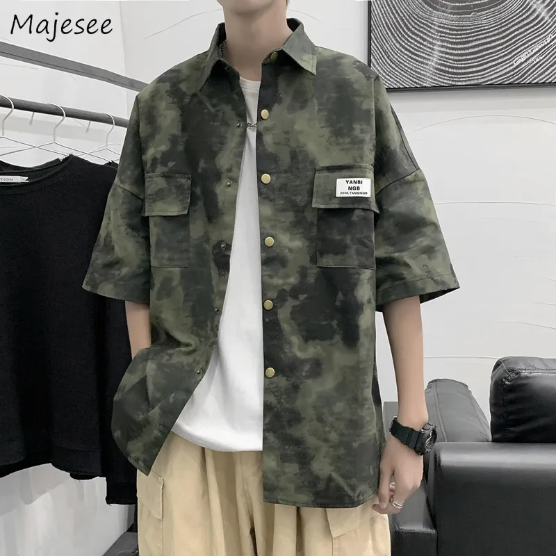 

Cargo Shirts Men Japanese Fashion Short Sleeve Trendy Summer Combat Camouflage Handsome Ins All-match Tie Dye Tactical Harajuku