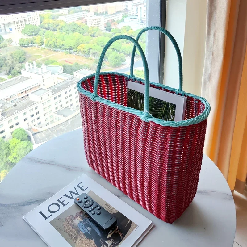 Light Luxury Wind Fashion Portable Organization Basket Large High-end Shopping Basket Hand-woven Plastic Outdoor Picnic Basket