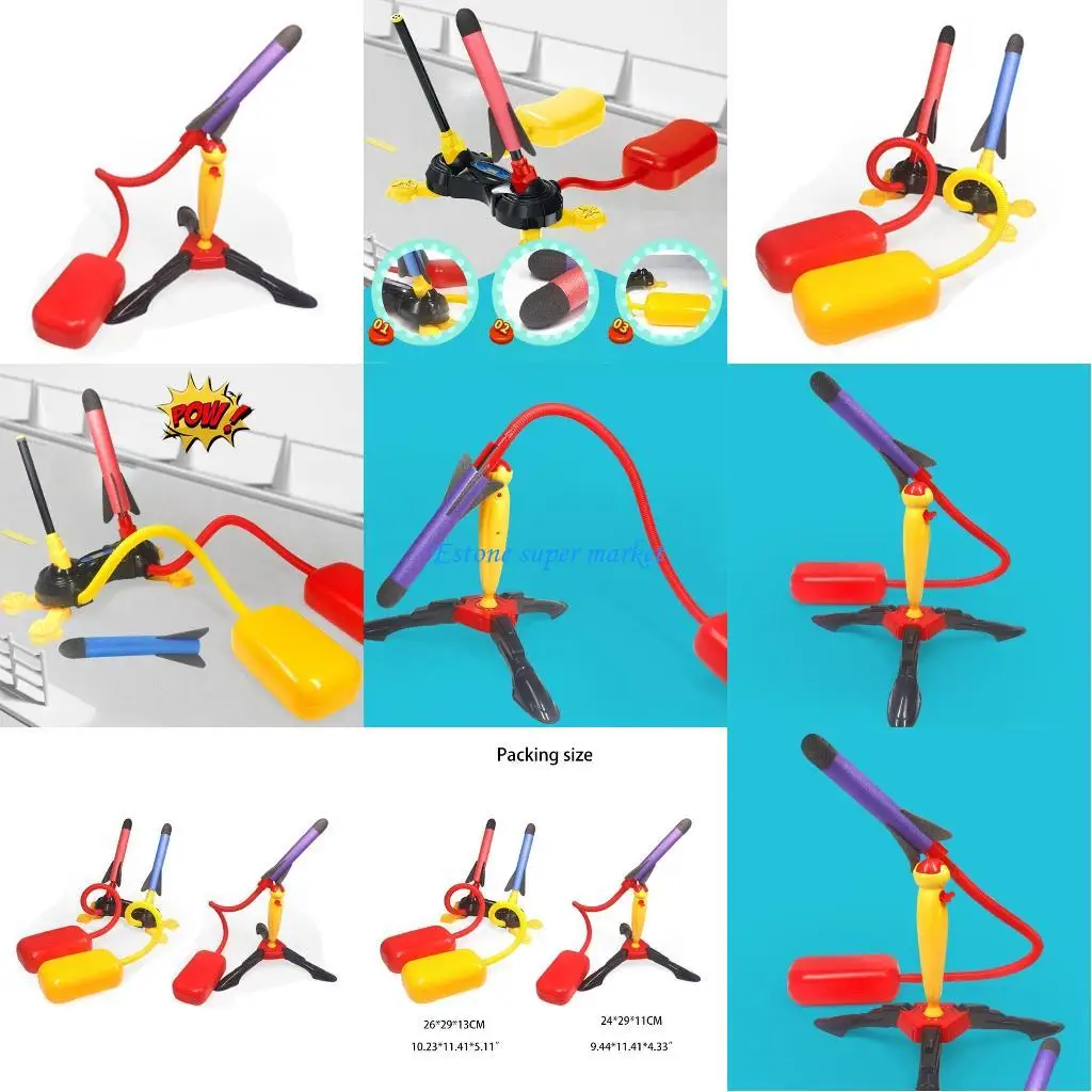 لعبة قاذفة الصواريخ 090B، صواريخ إسفنجية ملونة مع قدم لمنصة الإطلاق، ألعاب مضحكة للاستخدام في الهواء الطلق كهدايا للأطفال #1