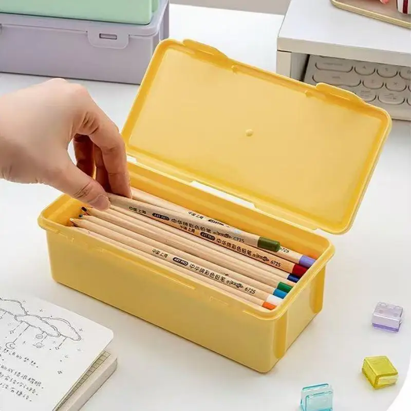 18*10*7cm Colorful Pencil Box Large Capacity Plastic Organizer Storage Boxes For School Bulk Stackable Design Office Supplies