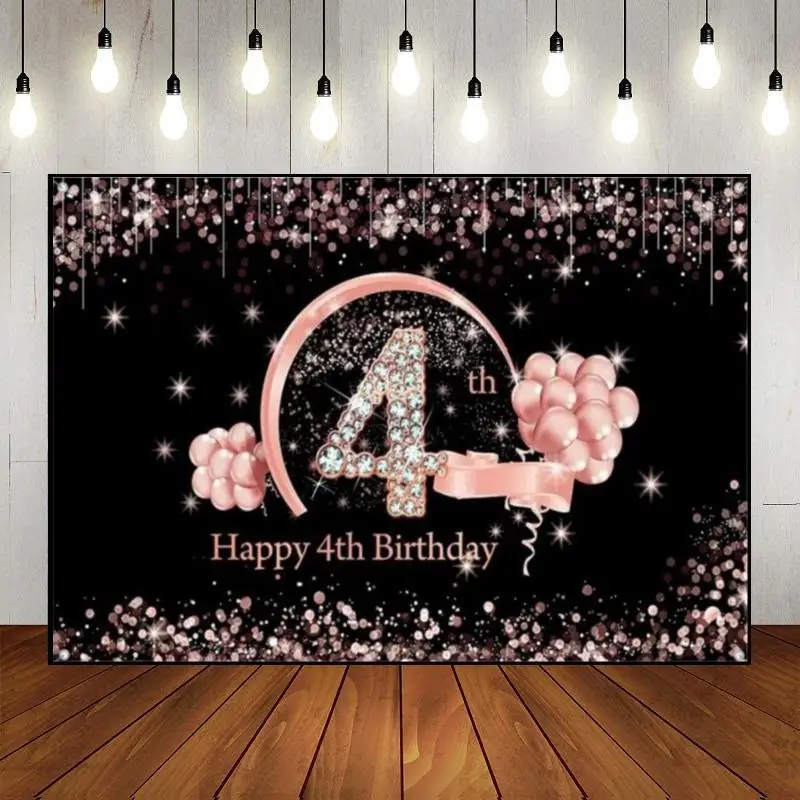 Happy 4th Birthday Party Background Schoolring Decoration Children Red Game Machine Princess Boy or Girl Balloon Communion Photo