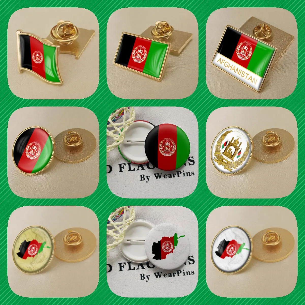 Afghanistan Afghans Map Flag National Emblem National Flower Brooch Badges Lapel Pins