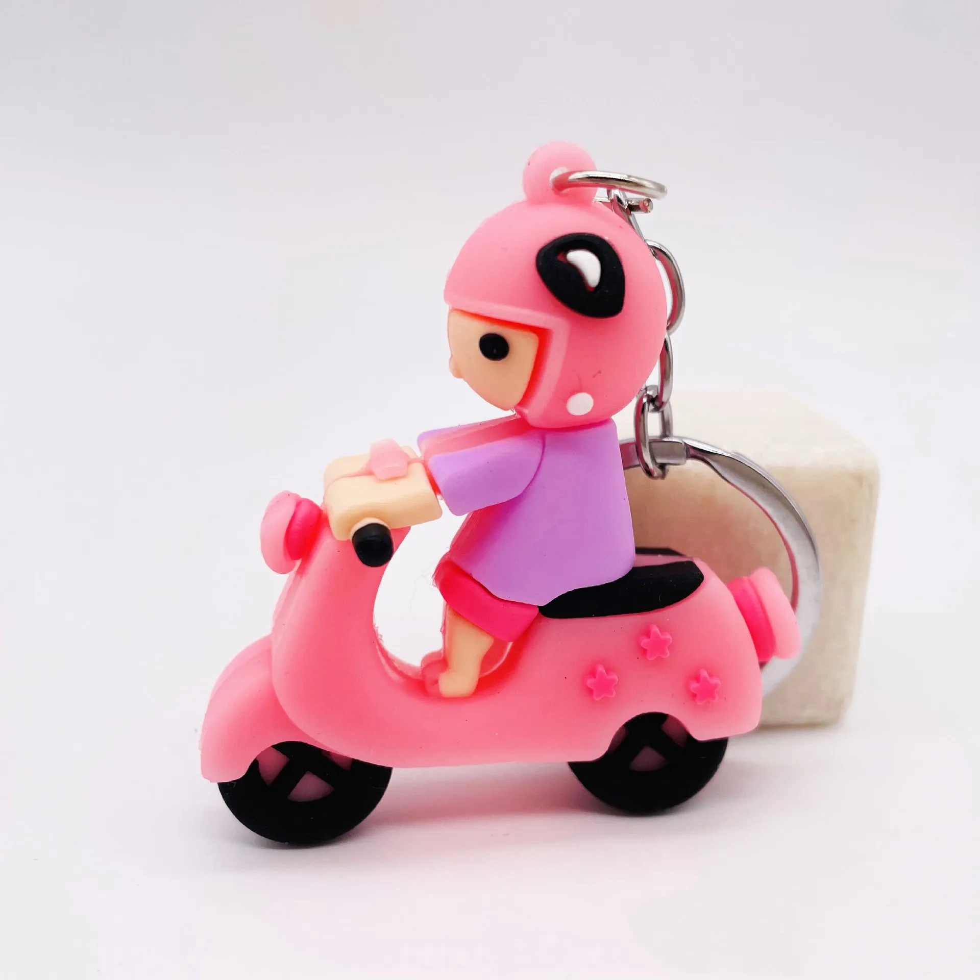 Cute Cartoon Figure Riding Motorcycle Keychain Trend Small Pendant Bag Accessories