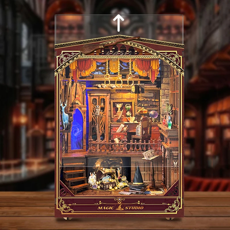 Kit de inserción de estante de rincón de libros de madera, Kits de modelos en miniatura de estudio mágico, estantería con sujetalibros ligero para amigos, regalos de cumpleaños