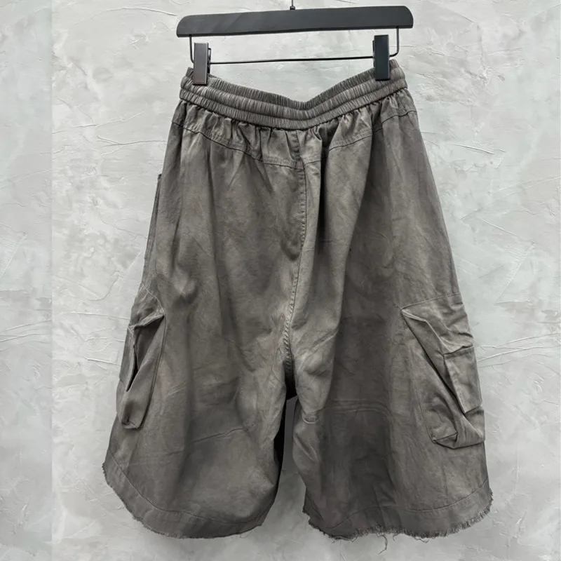HKSH Summer New Men's Tide Waste Land Washed Ripped Knee-Length Pants Fashion Trend Loose Shorts Versatile Casual Capris HK26575