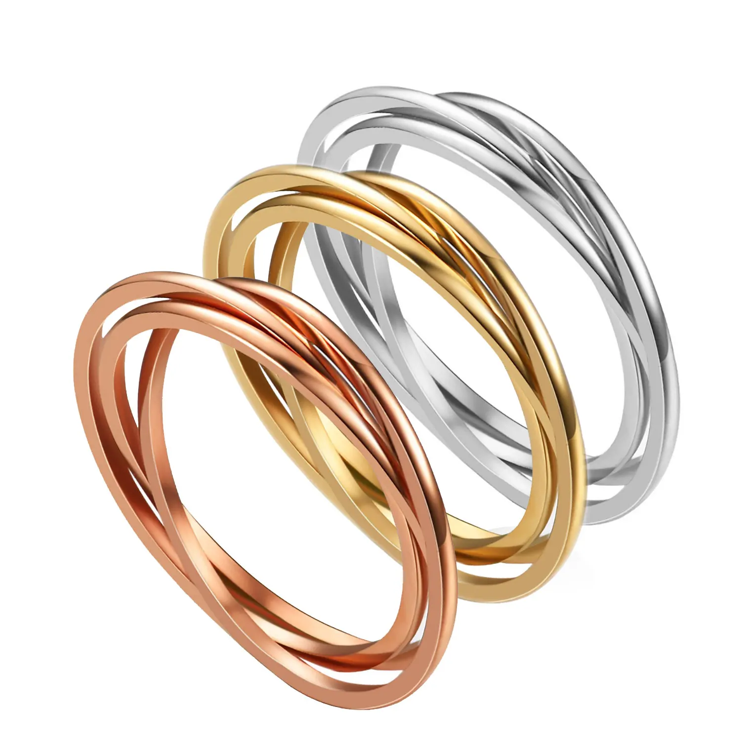 VQYSKO Edelstahl Drei Kreis Single Loop 1MM Männer und Frauen Ringe Modische Drei Kreis Paare Passende Ringe