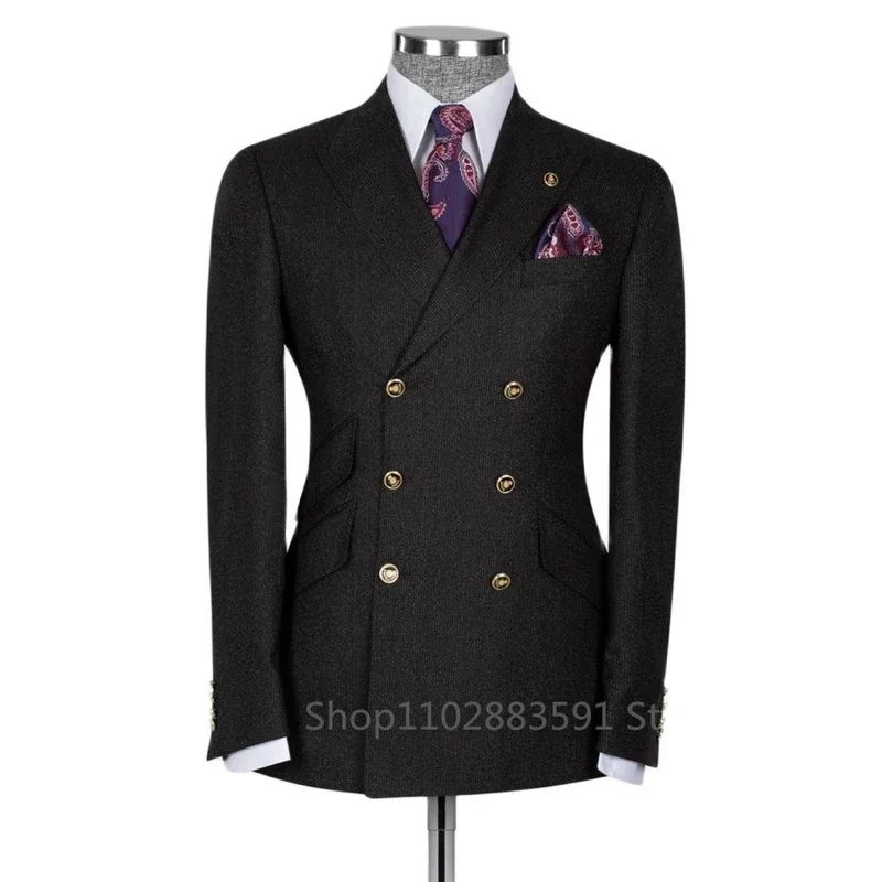 

Classic Men Suits Slim Fit Business Groom Suit Blue Peak Lapel Tuxedos for Formal Wedding Suit Blazer Only Costume Homme