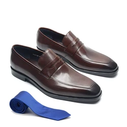 Luxury Men's Penny Loafers Genuine Cow Leather High Quality Mens Dress Shoes Brown Black Moccasins Wedding Business Shoes Man