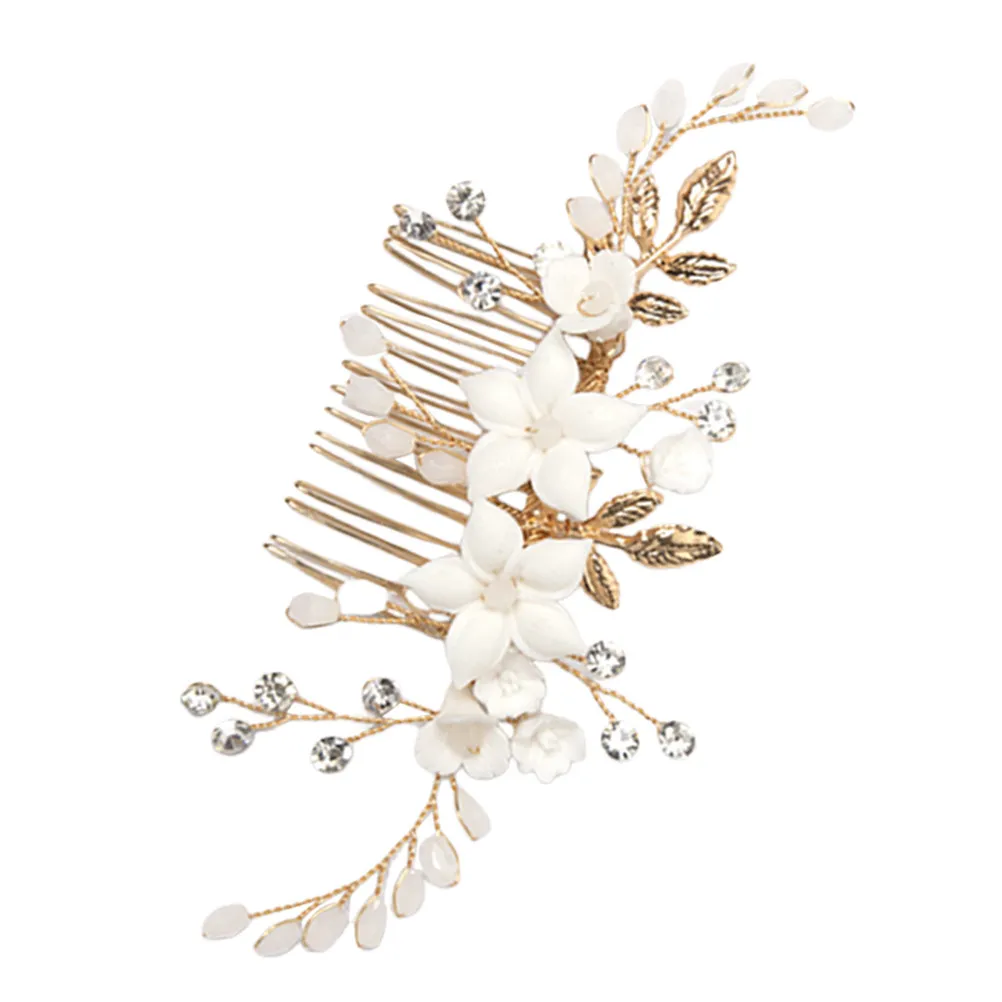 

Crystal Porcelain Flower Hair Side Comb Delicate Bridal Hairpin Wedding Bride Hair Accessory Romantic Flower Decoration