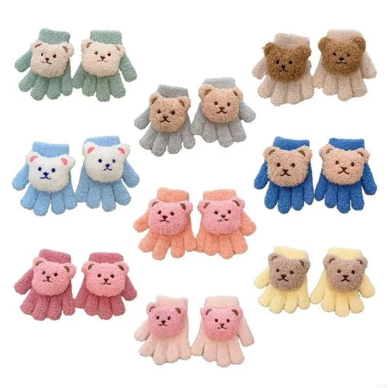 

95ae Cartoon Bear Gloves дышащие детские зимние перчатки сплошные вязаные перчатки