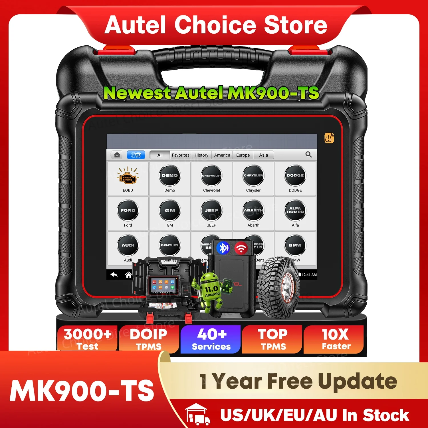 Autel MaxiCOM MK900-TS OBD2 Scanner TPMS Programming Tools TPMS System Health Check All System Automotive Diagnostic Tools CANFD/DOIP PK MK808S TS