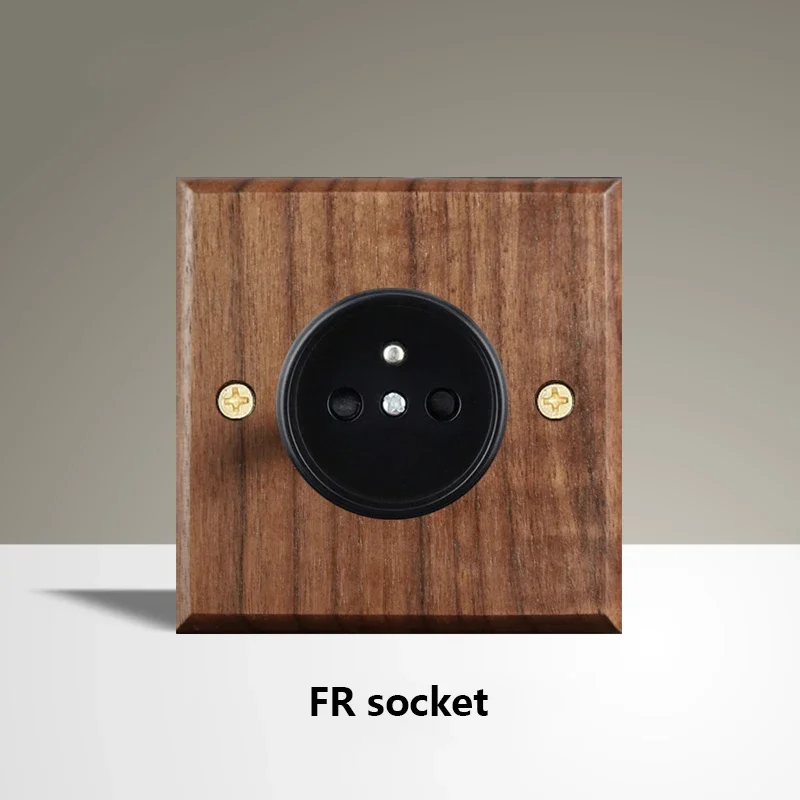 Black Walnut Wood Toggle Light Switch,Home retro Brass Panel,FR UK Universal Double USB Wall Electrical Socket Vintage Switch image 3