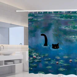 Shower Shower Curtain for Bathroom Black Cat Curtains Accessories Bath Waterproof Fabric Set the Anti-mold Opaque Washable Home