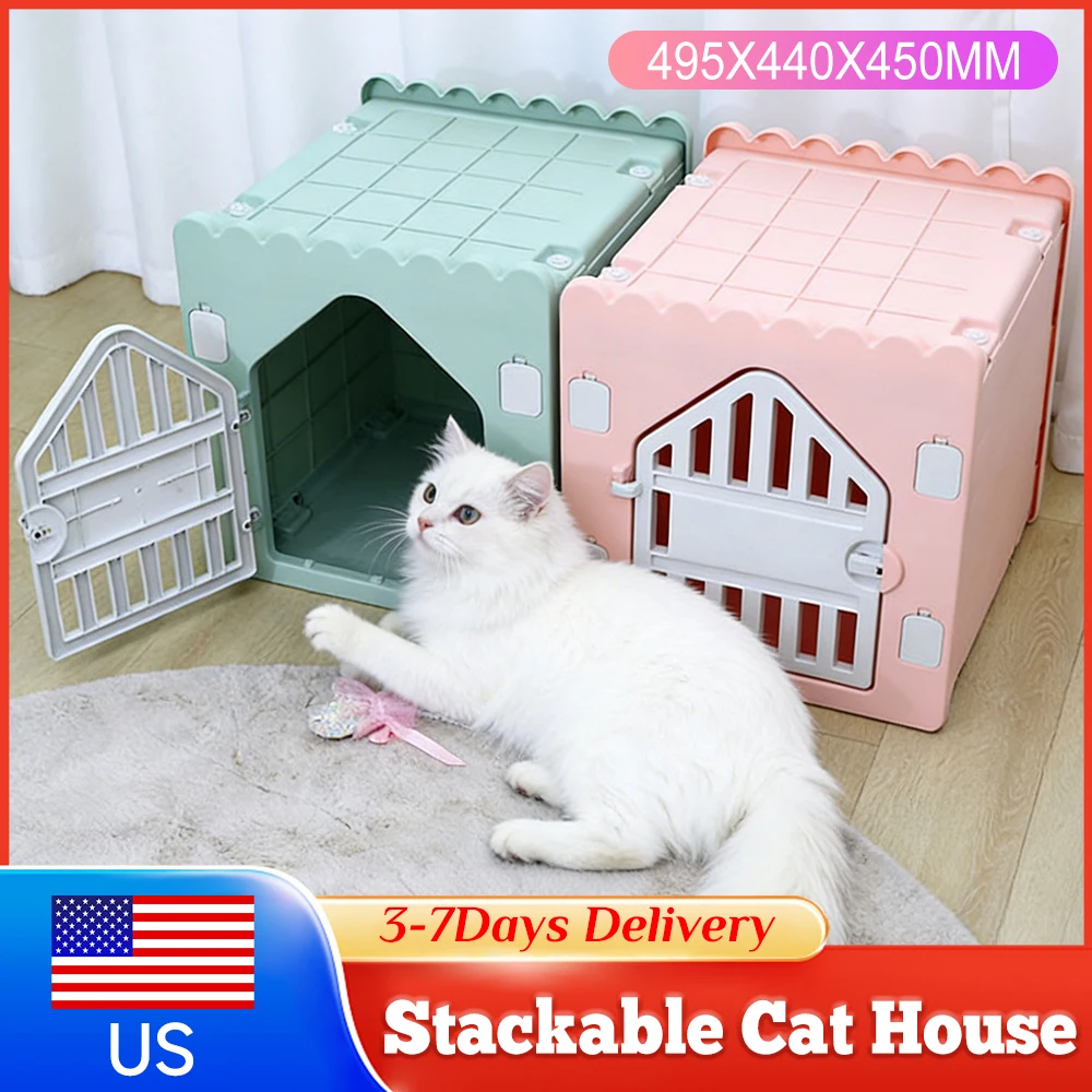 

Пластиковый водонепроницаемый домик для бездомных кошек с дверцей для выхода, штабелируемый, для использования на улице и в помещении