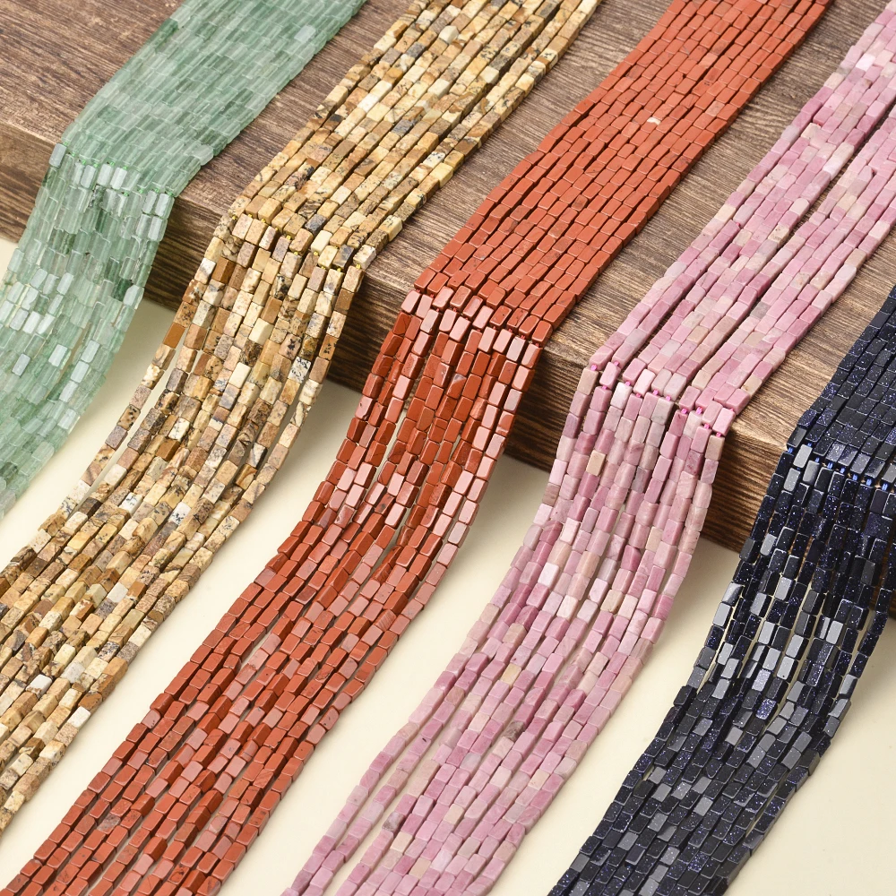 1 Strand Natural Stone Rhodonite Green Aventurine Cuboid Beads Versatile Loose Beads for Bracelets Necklaces Earrings Making