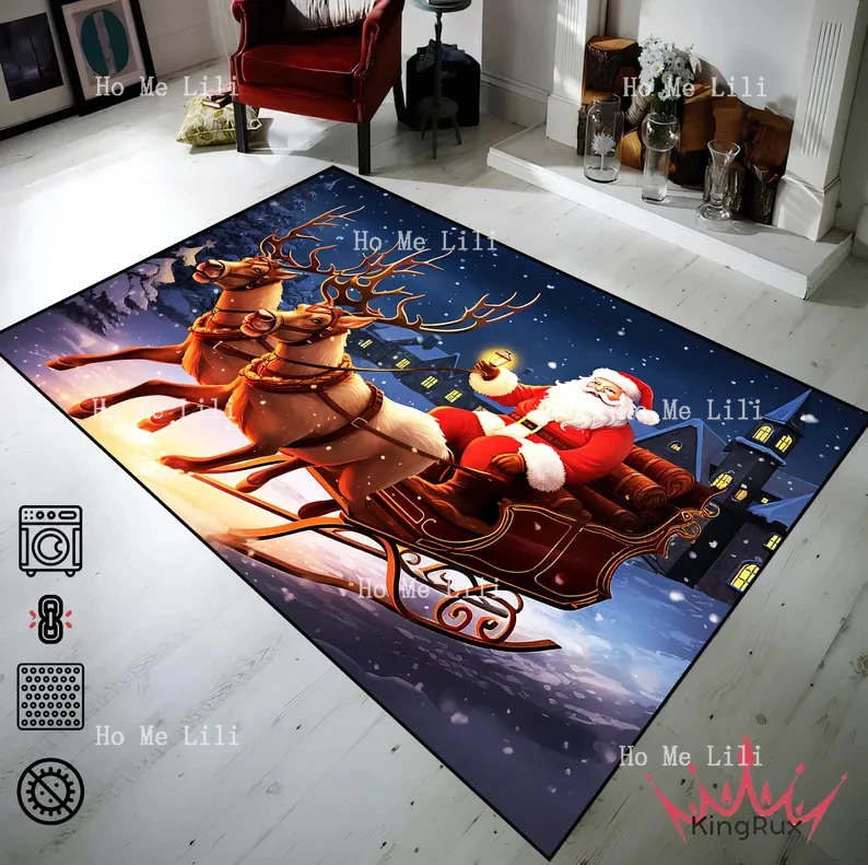 Father Christmas Deers Santa Claus Rug Decorated Mat Xmas Carpet Christmas Decorations Indoor For Home Non Slip