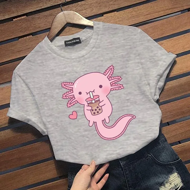 T-Shirt stampata grafica Kawaii Axolotl nuova carina da donna Casual Outdoor carina girocollo manica corta camicia Y2K top