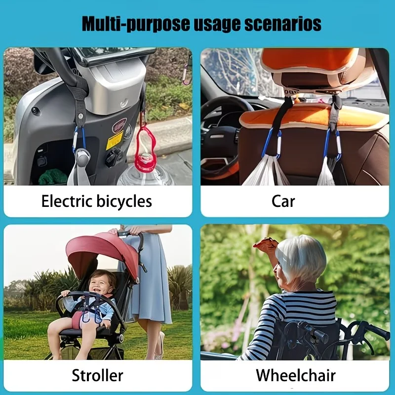 2pcs D-Shaped Stroller Hooks and Motorbike, Silver Metal Pushchair Organizer Hanging Hooks for Shopping Bags Accessories