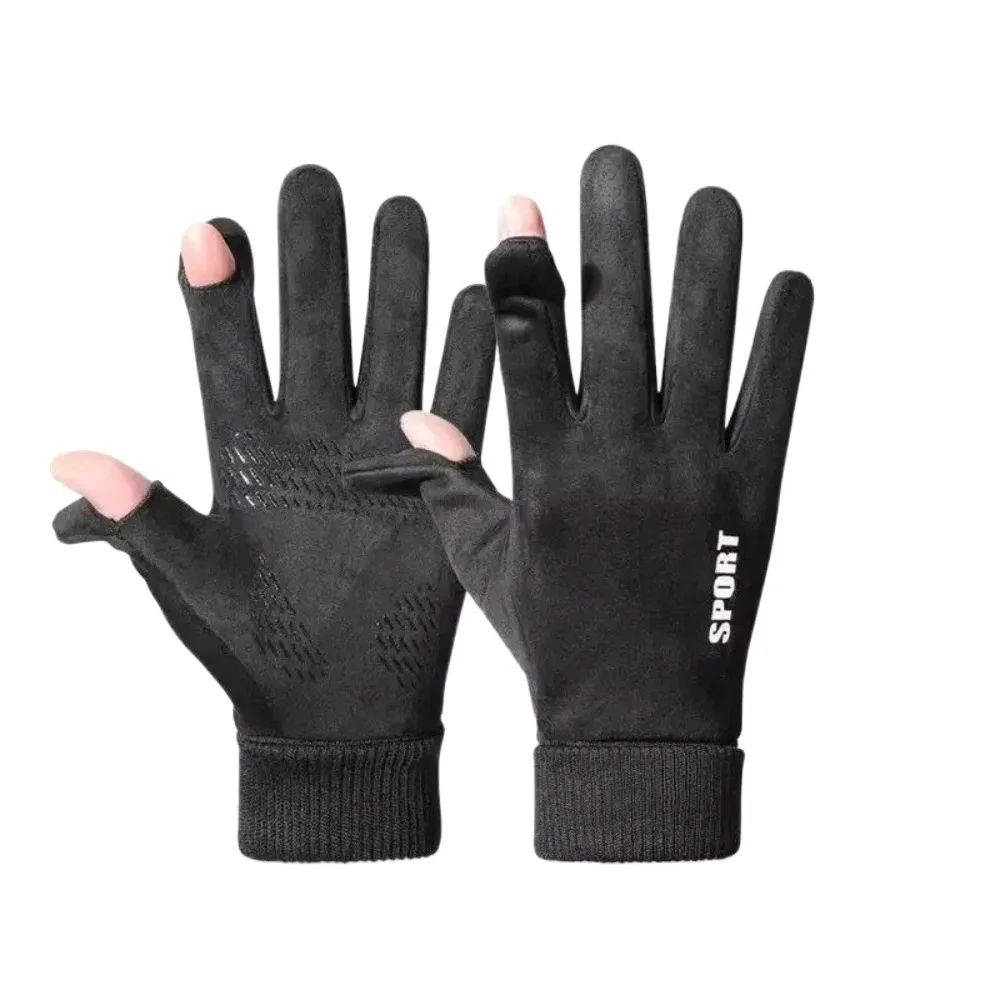 

Fishing Touchscreen Faux Suede Gloves Solid Color Warm Men Flip-Tops Gloves Thickened Windproof Full Fingers Mittens Driving