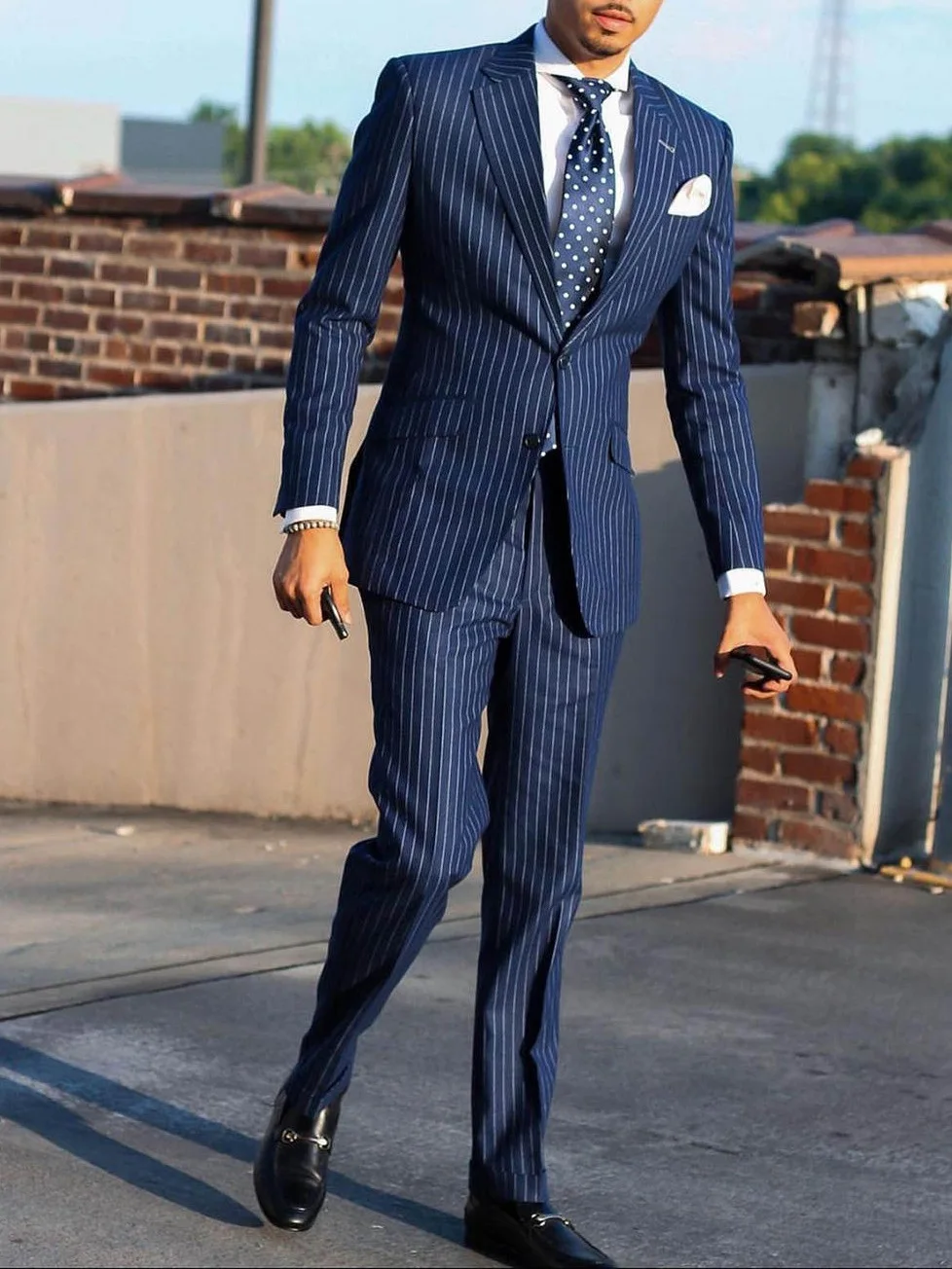 

Single-breasted suit with Tibetan blue stripes, slimming 2-piece Men's Suit ( Blazer+Pants ),High Quality Men's Stage Costume