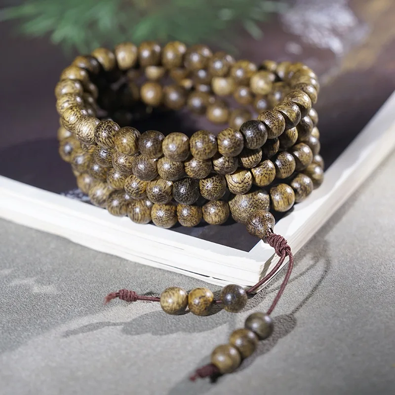 Natural Brunei Agarwood Bracelet, 108 , Buddhist Prayer Beads, Unisex, Fragrant Wooden Bead String
