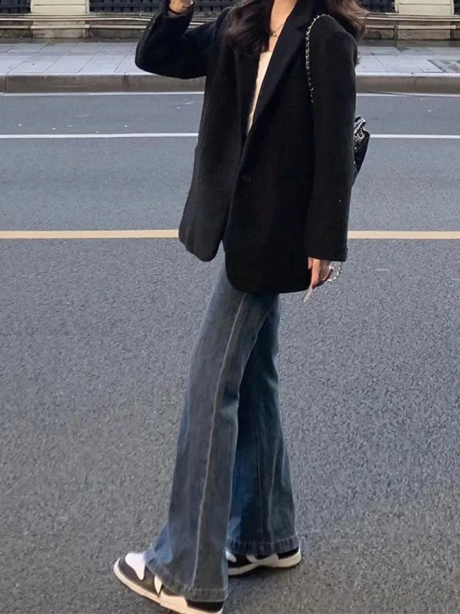 

Джинсы Bootcut, женские стройные брюки, запасная отделка, изящная повседневная неформальная непринужденная легкая свободная непринужденная отделка, неограниченный стиль