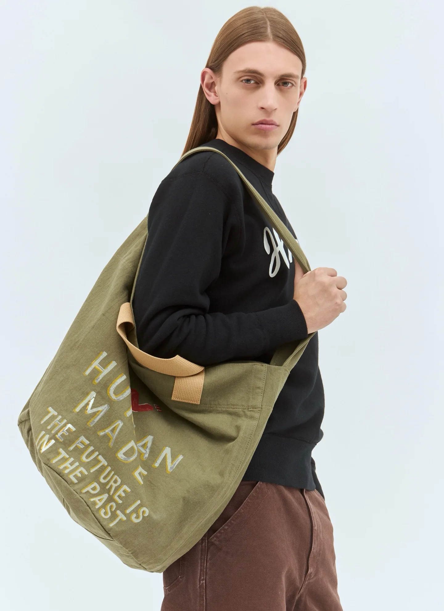 Human Made Unisex Multi-Functional Tote Bag, Olive Drab Military Cloth with Graffiti Design