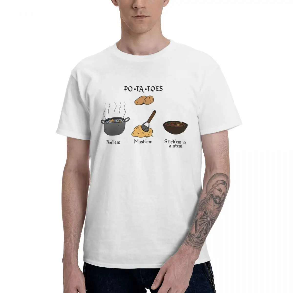 Fashion POTATOES T Shirts Pure Cotton Crewneck Men T-Shirt Short Sleeve Oversized Casual Tee Clothes Summer EU Size