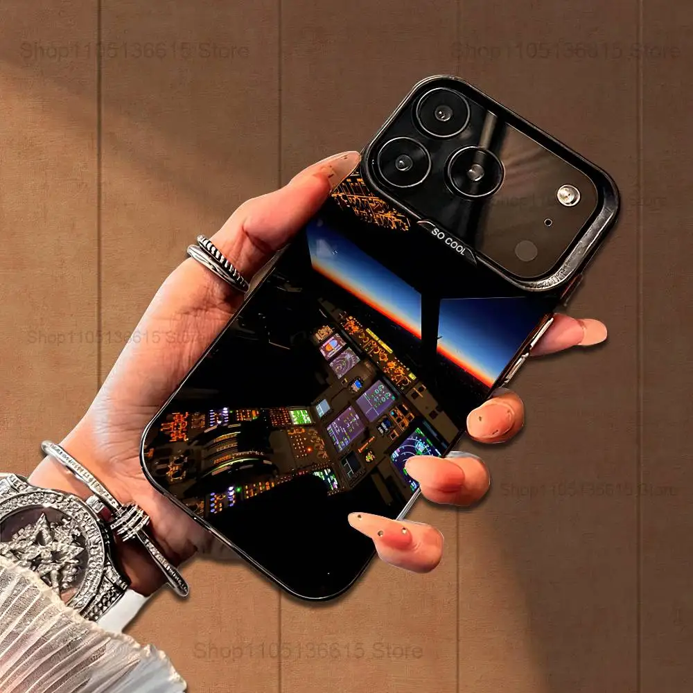Funda de teléfono piloto de cabina de aviación para iPhone 16,15,14,17,13,12,11, Mini,Pro,SE,XS,MAX, funda de silicona negra mate