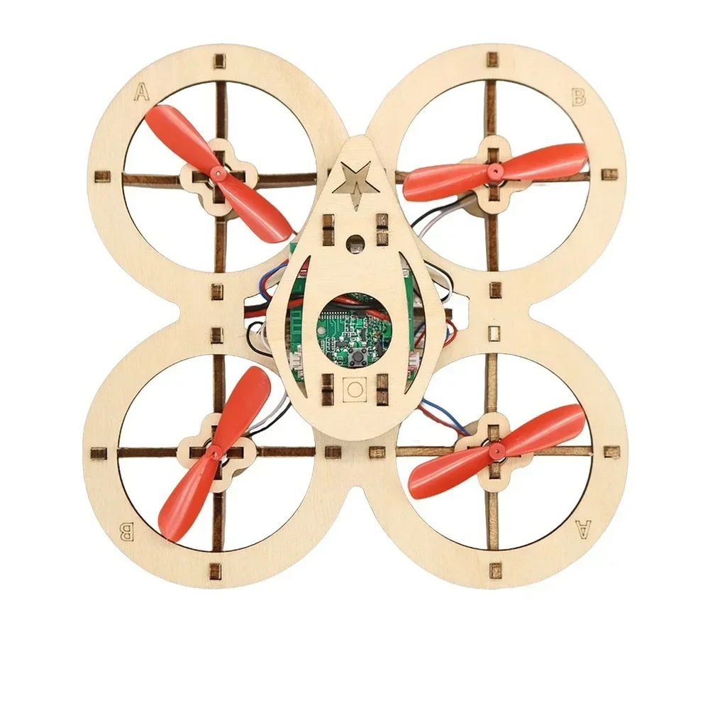 Wooden DIY Quadcopter Remote-Controlled Aircraft Kit For Children STEM Comes With 8 Propeller Blades And 500mAh Power Supply