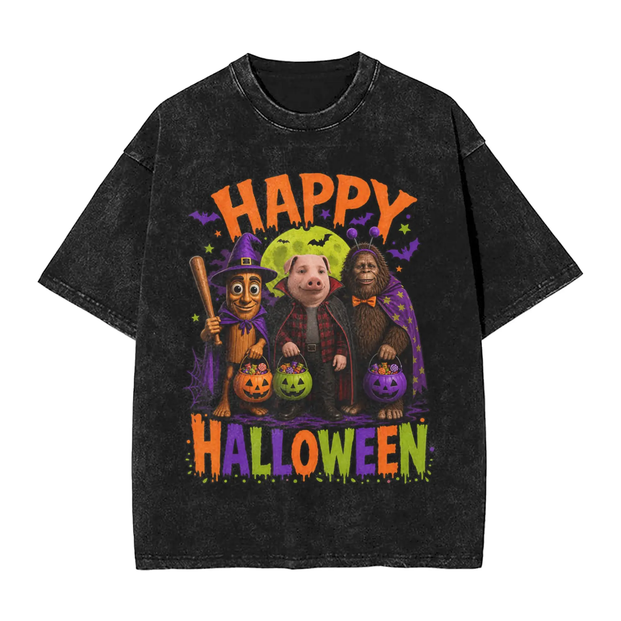 Happy Halloween Tung John Pork Bigfoot Brainrot Meme T Shirts Top Tees Summer Short Sleeve T-Shirt O-Neck Fashion Loose Tshirt