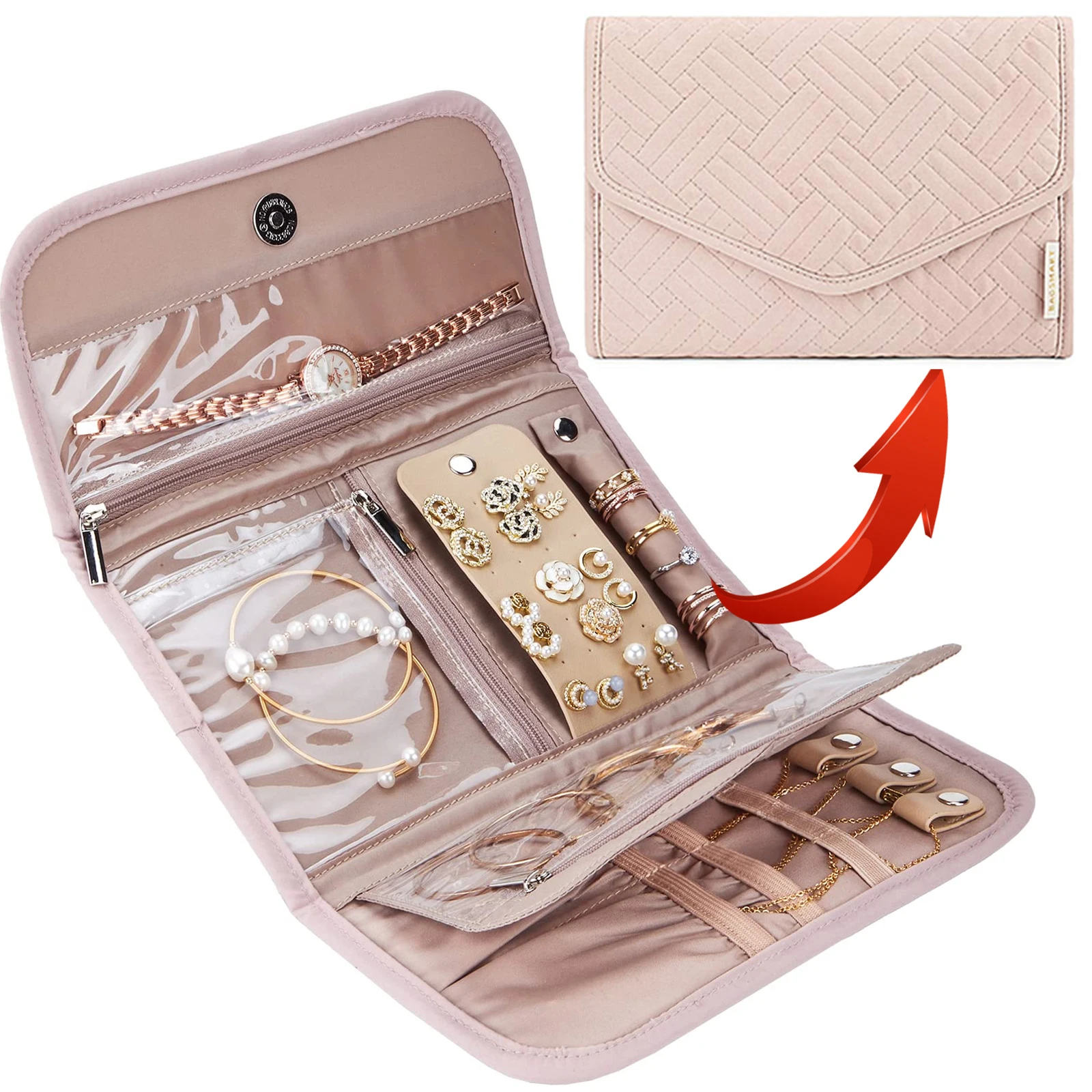 Travel Jewelry Organizer Box Roll Foldable Jewelry Case Portable for Journey Earrings Rings Necklaces Brooches Storage Bags